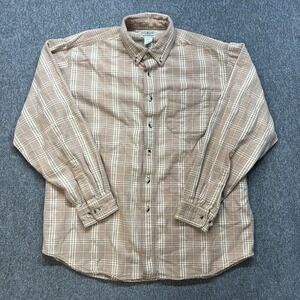 LL Bean Signature Mens Large Flannel Long Sleeve Button Down Brown Warm
